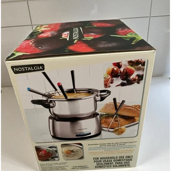 Nostalgia Stainless Steel Electric Fondue Pot 48 oz Heat Control 6 Forks Sealed - Picture 4 of 5